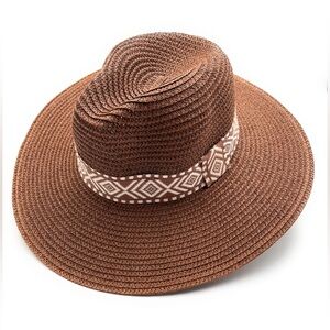 Panama Sun Hat with Aztec Band – Boho Wide Brim Summer Hat NWT